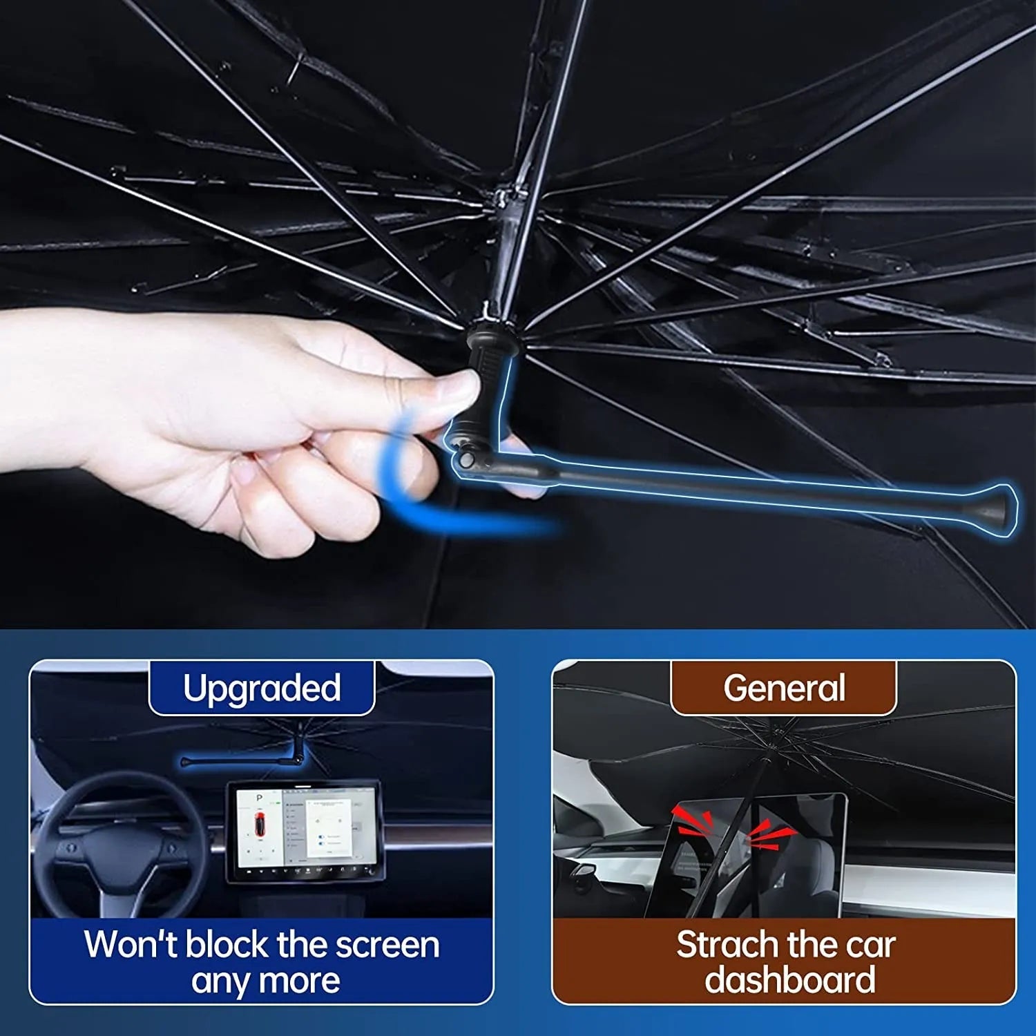 Advanced Car Windshield Sun Shade Umbrella - Foldable Car Umbrella Sunshade Cover UV Block Car Front Window (Heat Insulation Protection) for Auto Windshield Covers Most Cars