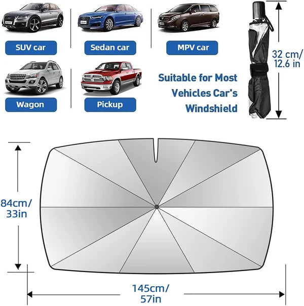 Advanced Car Windshield Sun Shade Umbrella - Foldable Car Umbrella Sunshade Cover UV Block Car Front Window (Heat Insulation Protection) for Auto Windshield Covers Most Cars