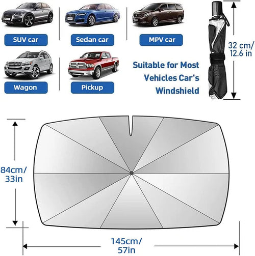 Advanced Car Windshield Sun Shade Umbrella - Foldable Car Umbrella Sunshade Cover UV Block Car Front Window (Heat Insulation Protection) for Auto Windshield Covers Most Cars