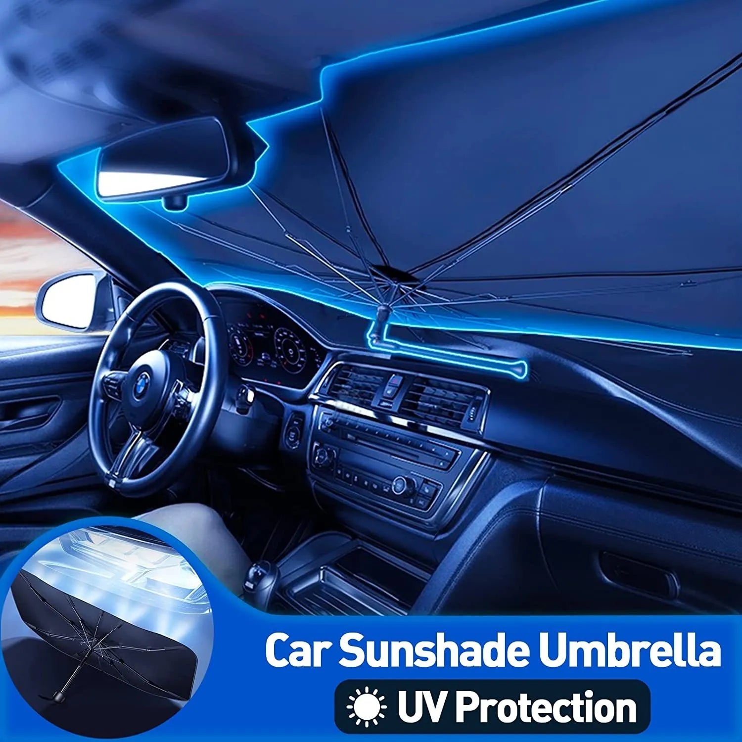 Advanced Car Windshield Sun Shade Umbrella - Foldable Car Umbrella Sunshade Cover UV Block Car Front Window (Heat Insulation Protection) for Auto Windshield Covers Most Cars