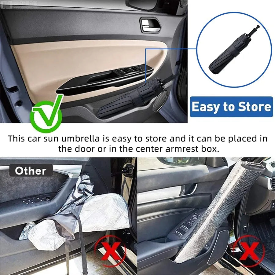 Advanced Car Windshield Sun Shade Umbrella - Foldable Car Umbrella Sunshade Cover UV Block Car Front Window (Heat Insulation Protection) for Auto Windshield Covers Most Cars